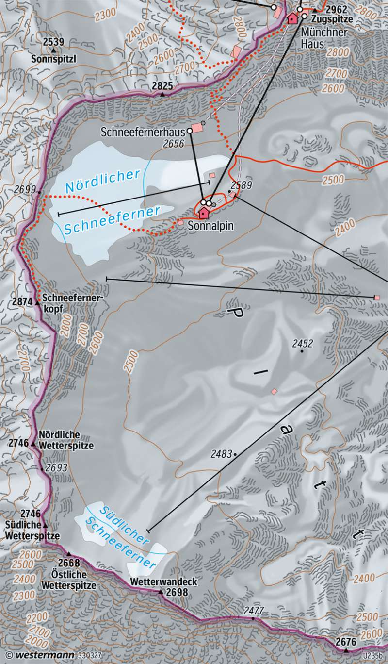 Schneeferner (Wetterstein) | Gletscherrückzug | Alpen - Tourismus | Karte 95/4