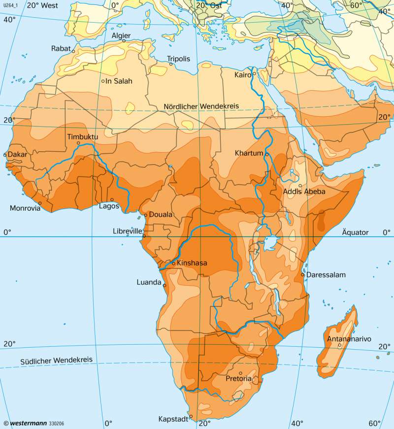 Diercke Weltatlas - Kartenansicht - Afrika - Temperaturen im Januar