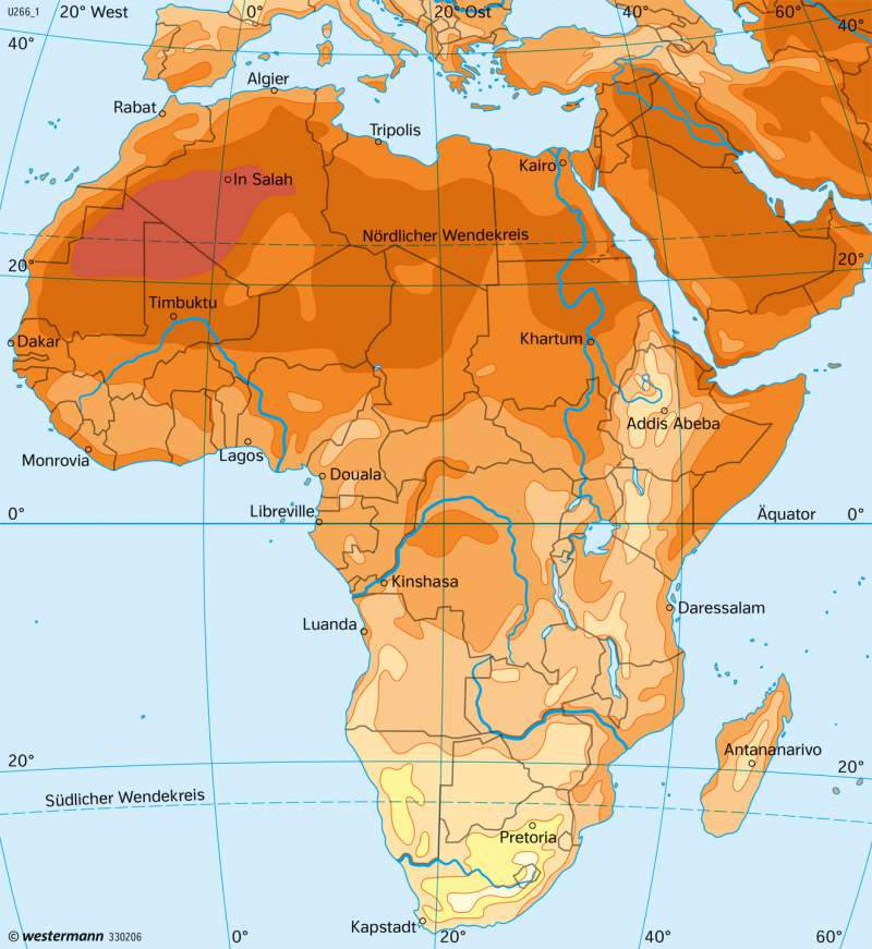Afrika | Temperaturen im Juli | Afrika - Immerfeuchte und wechselfeuchte Tropen | Karte 186/2