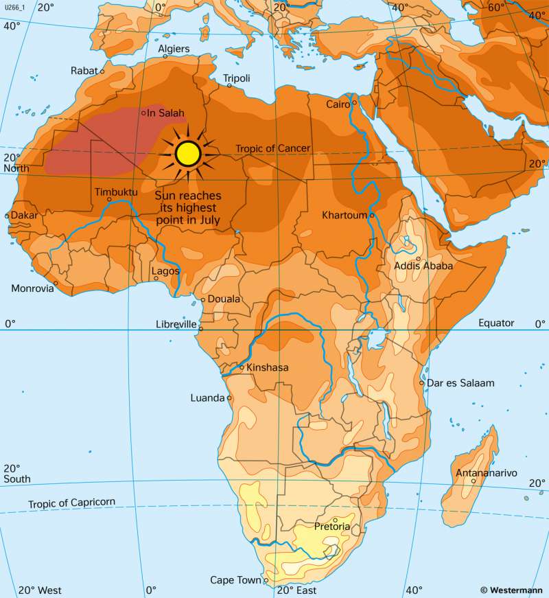 Africa | Temperatures in July | Climate and Nile catchment | Karte 146/2