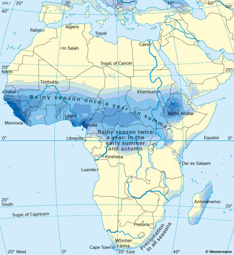 Africa | Precipitation in July | Climate and Nile catchment | Karte 147/6