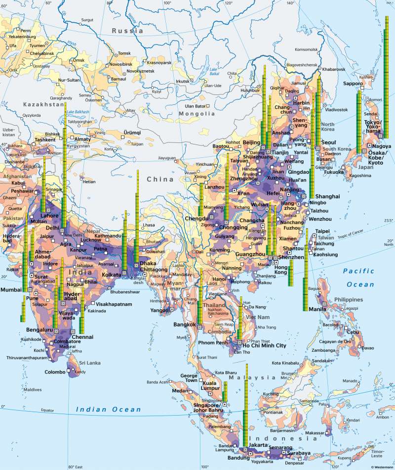 South, East and South-East Asia | The most populous region in the World | Population and settlements | Karte 132/1