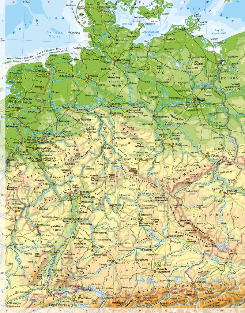 Germany | Physical map | Physical map and the Rhine-Ruhr region | Karte 94/1