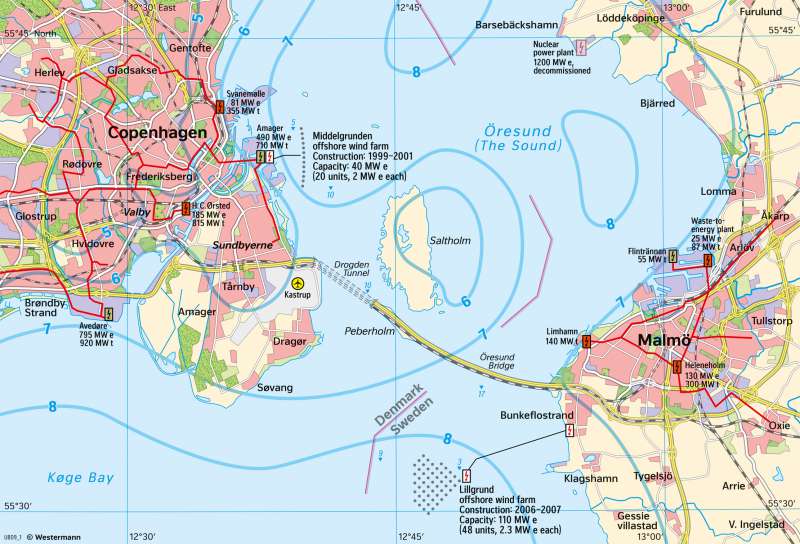 Öresund | Offshore wind farms and district heating | Energy | Karte 75/4