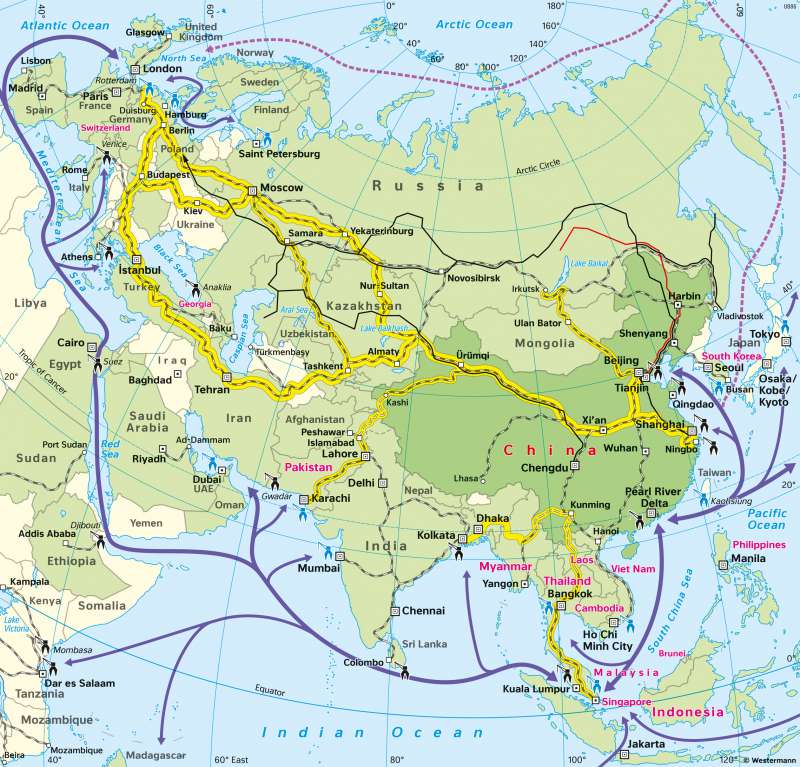 Asia | China’s Belt and Road initiative – New Silk Roads | Geopolitics | Karte 119/3
