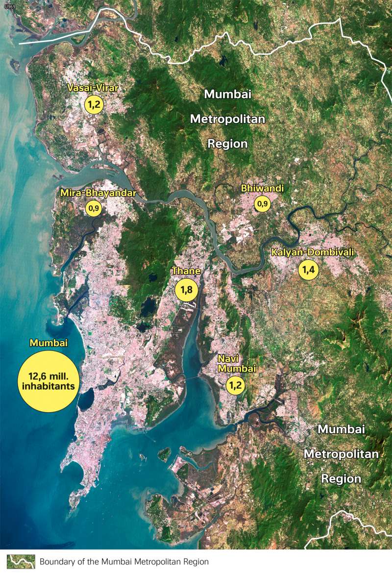 Greater Mumbai | Satellite image | Monsoon and regional disparities | Karte 122/2