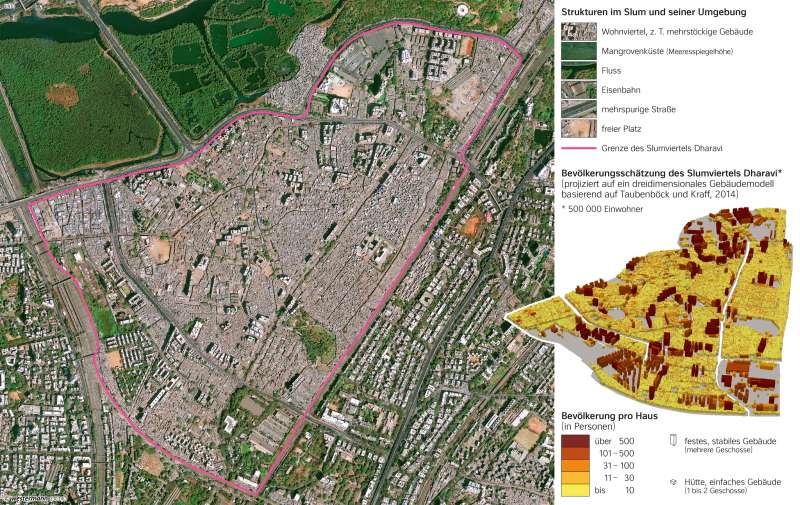Dharavi | Slumviertel in Mumbai (bearbeitetes Satellitenbild) | Indien - Megastadt Mumbai | Karte 165/6