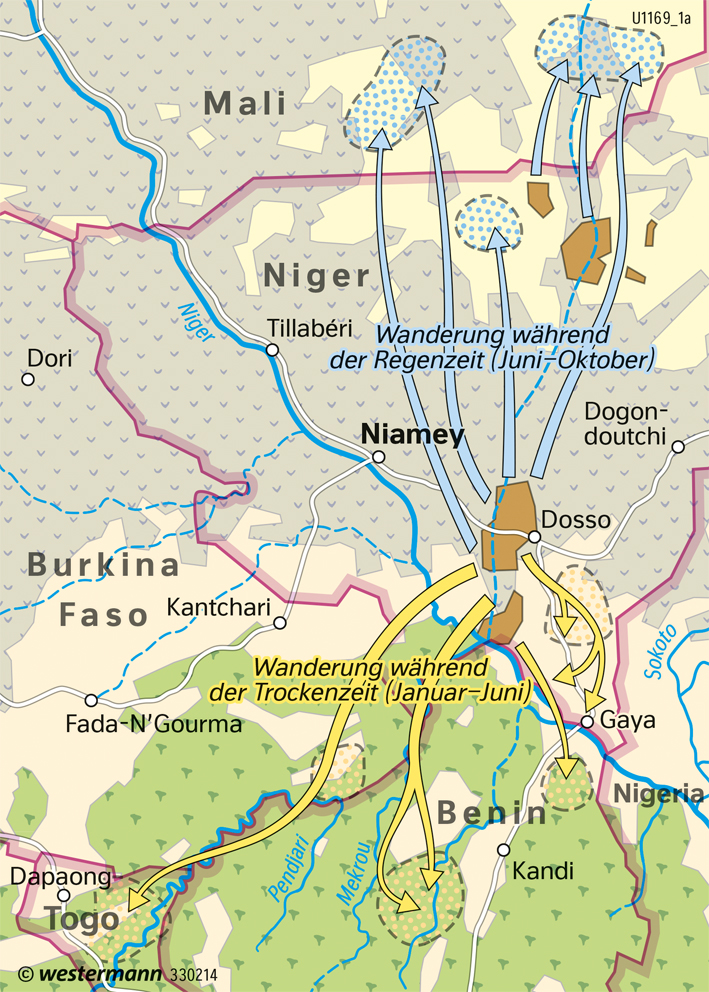 Sahel-Zone | Halbnomadismus der Fulbe | Afrika - Sahara und Sahel | Karte 189/5