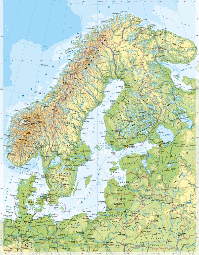 Scandinavia and Baltic States | Physical map | Physical map | Karte 76/2