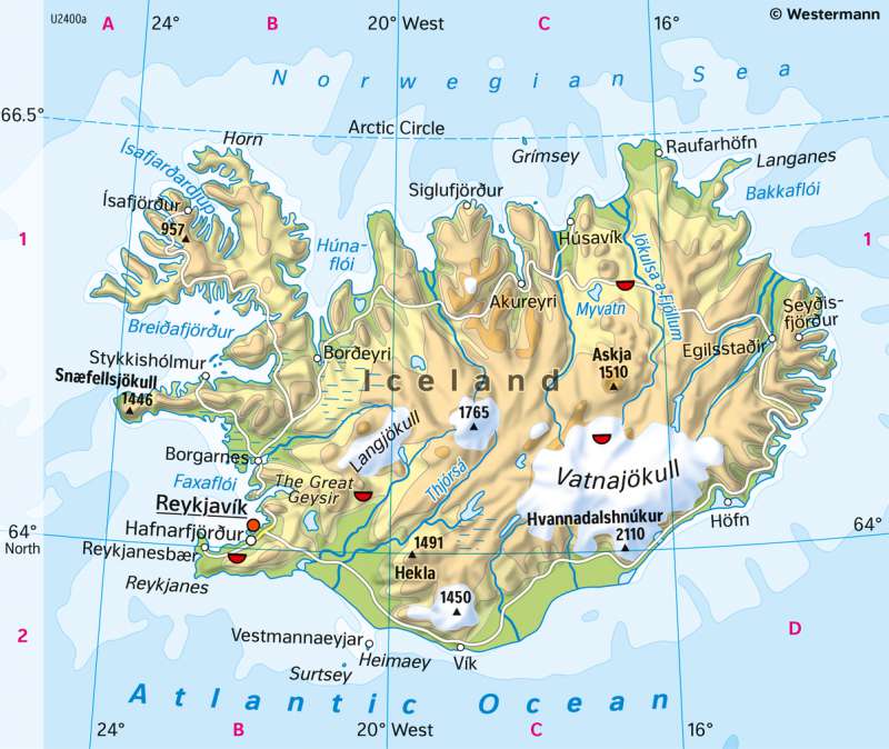 Diercke Weltatlas - Kartenansicht - Iceland - Physical map - 978-3-14 ...