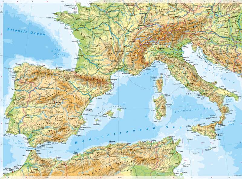 South Western Europe | Physical map | Physical map | Karte 102/1