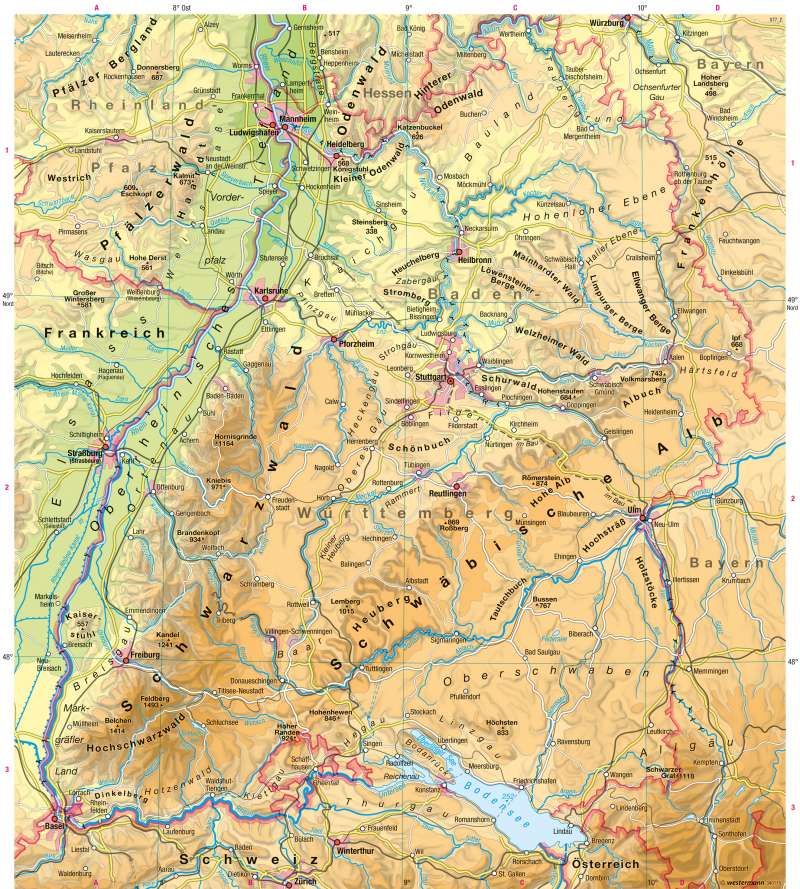 Diercke Weltatlas - Kartenansicht - Baden-Württemberg - Physische