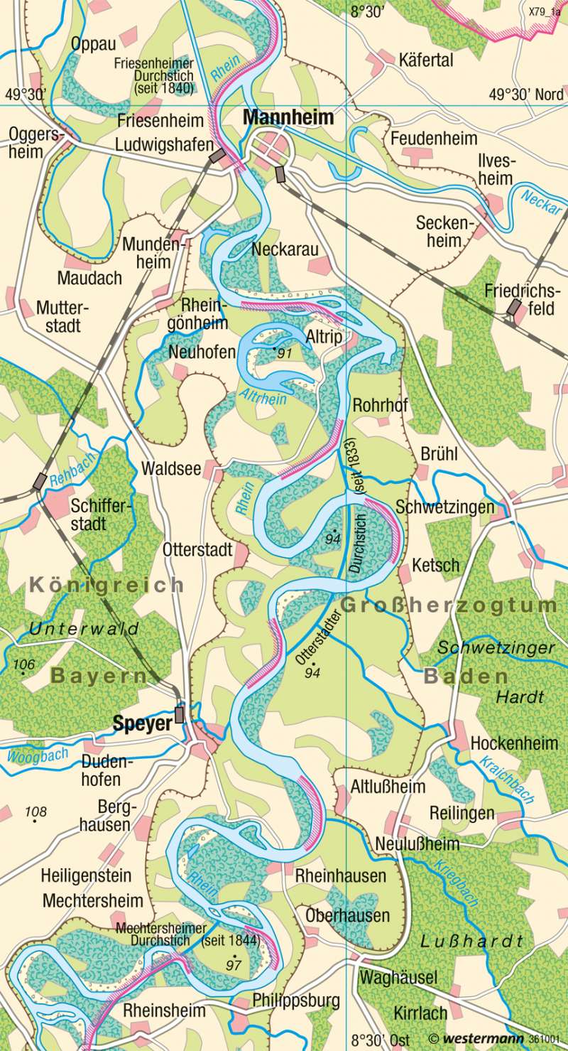 Oberrhein | Flussbegradigung | Deutschland - Umwelt und Klimawandel | Karte 61/6