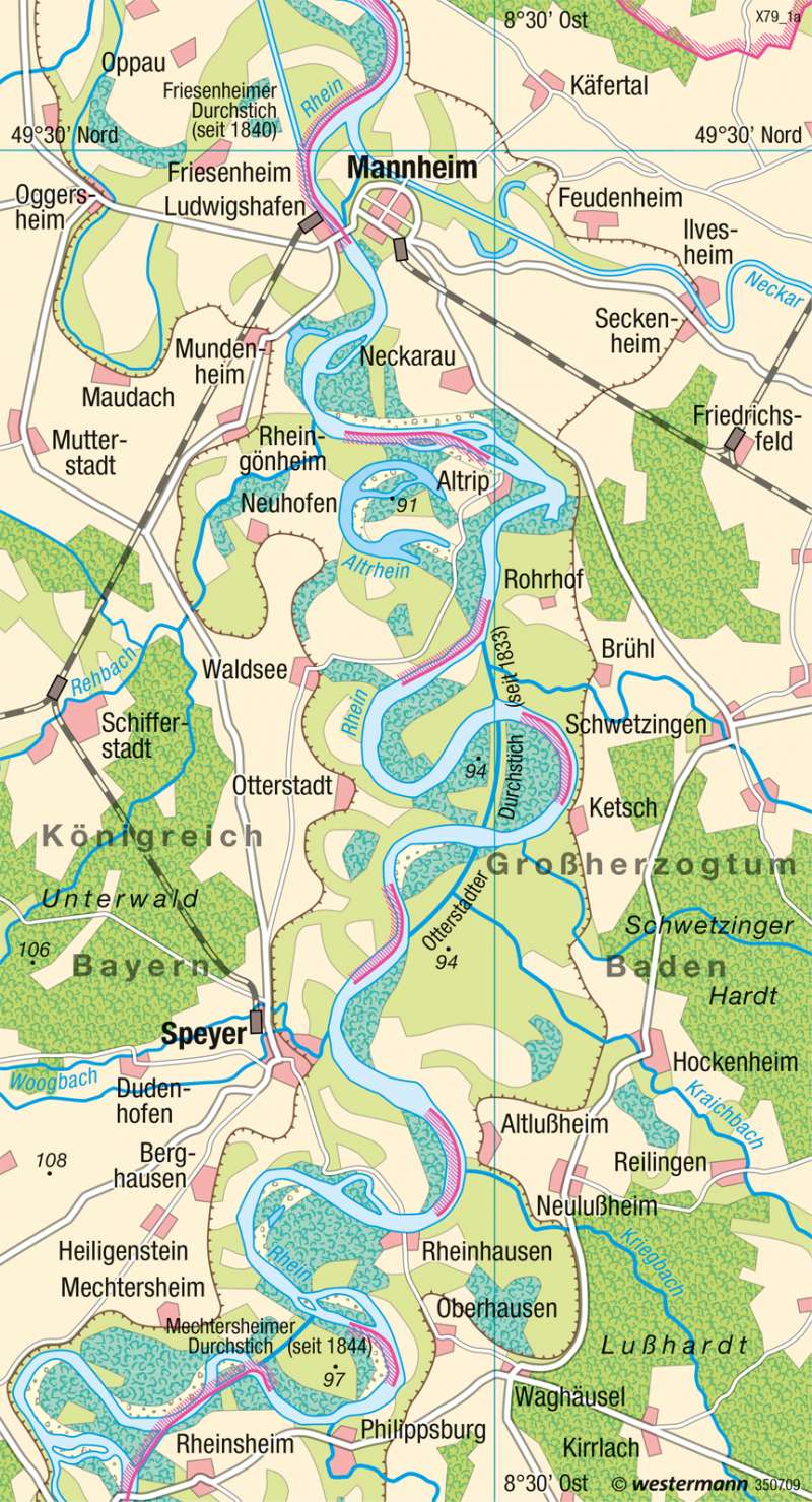 Oberrhein | Flussbegradigung | Umwelt und Naturgefahren | Karte 32/3