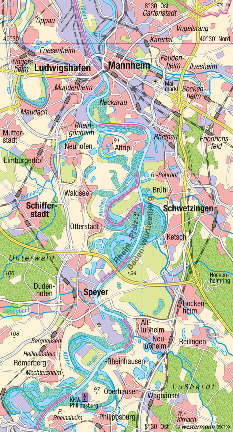 Oberrhein | Flussbegradigung | Umwelt und Naturgefahren | Karte 32/3
