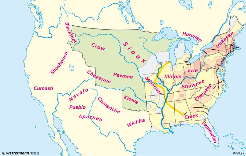 große Karte "Indianerstämme Nordamerikas" von Dakota Cherokee   VERSAND IN ROLLE 