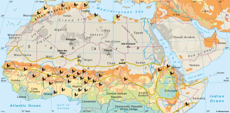 Sahara and Sahel | Desert landforms | Vegetation and agriculture | Karte 149/2
