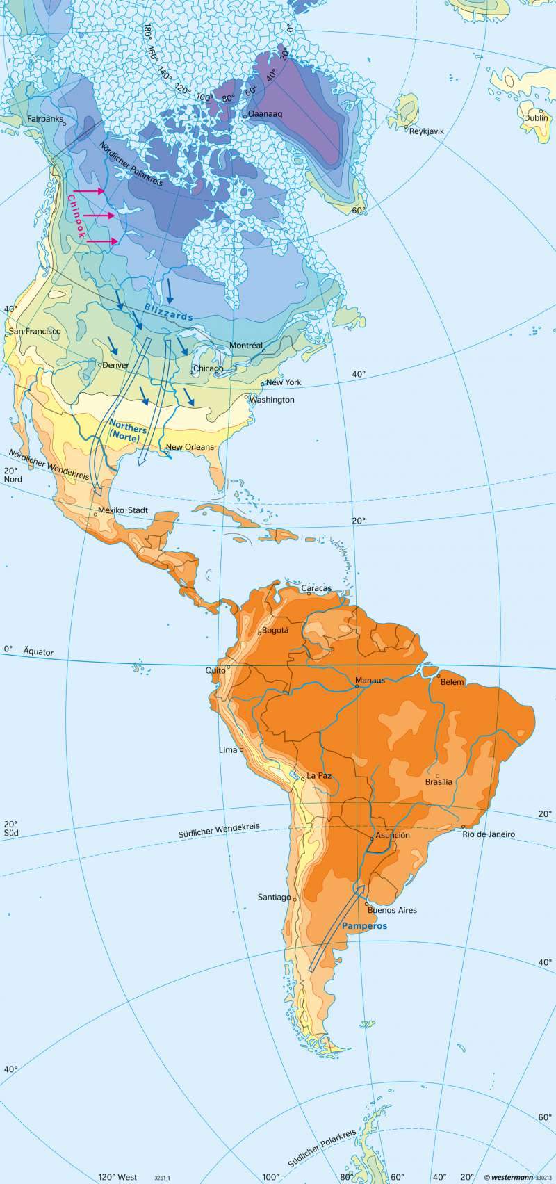 Amerika | Temperaturen im Januar | Amerika - Klima | Karte 210/1