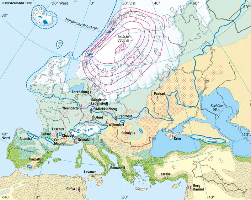 Europa | Würm-/Weichselkaltzeit (vor 18000 Jahren) | Europa - Vegetation und Landwirtschaft | Karte 117/2