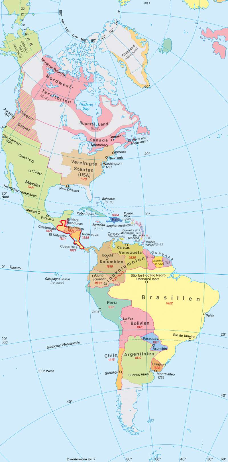Amerika | Nationenbildung um 1825 | Amerika - Staaten und Geschichte | Karte 209/3