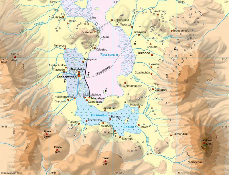 Hochtal von Mexiko | Tenochtitlán und Umgebung um 1500 | Kalifornien (USA)/Mexiko - Tallandschaften im Wandel | Karte 227/4