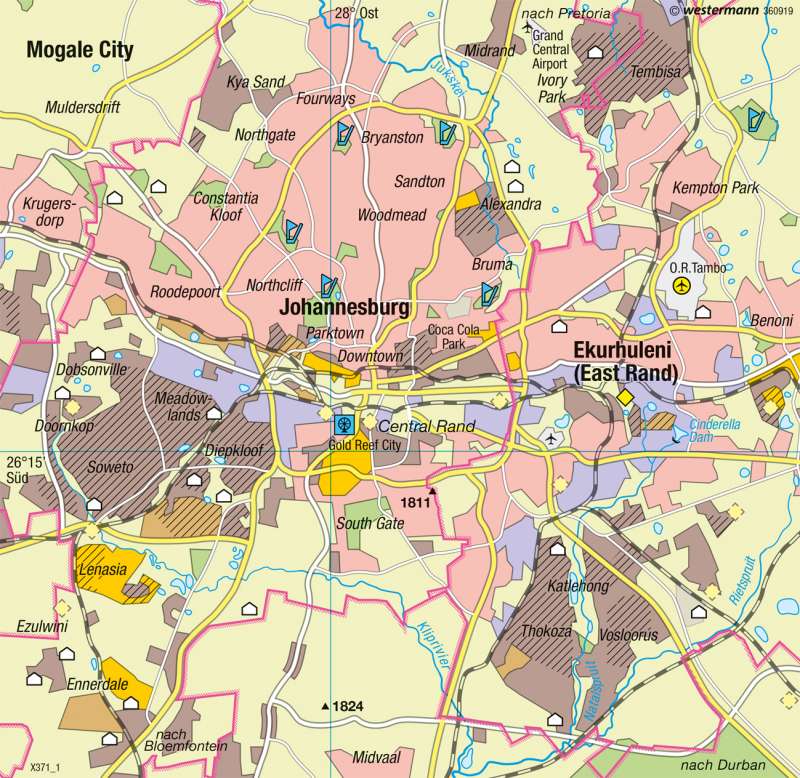 Johannesburg (Gauteng) | Bevölkerungsgruppen | Afrika - Siedlungsentwicklung | Karte 152/4
