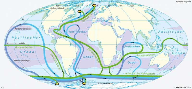 Weltmeere | Wasserzirkulation | Erde - Klimadynamik und Weltmeere | Karte 250/1