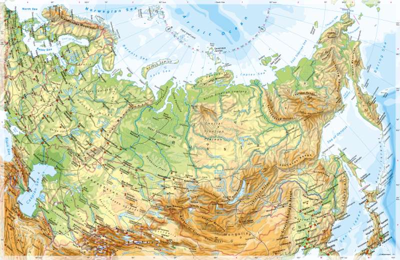 Russia and Central Asia | Physical map | Physical map | Karte 110/1