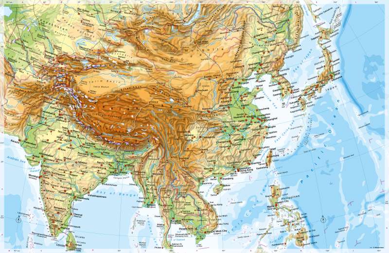 South Asia and East Asia | Physical map | Physical map | Karte 130/1