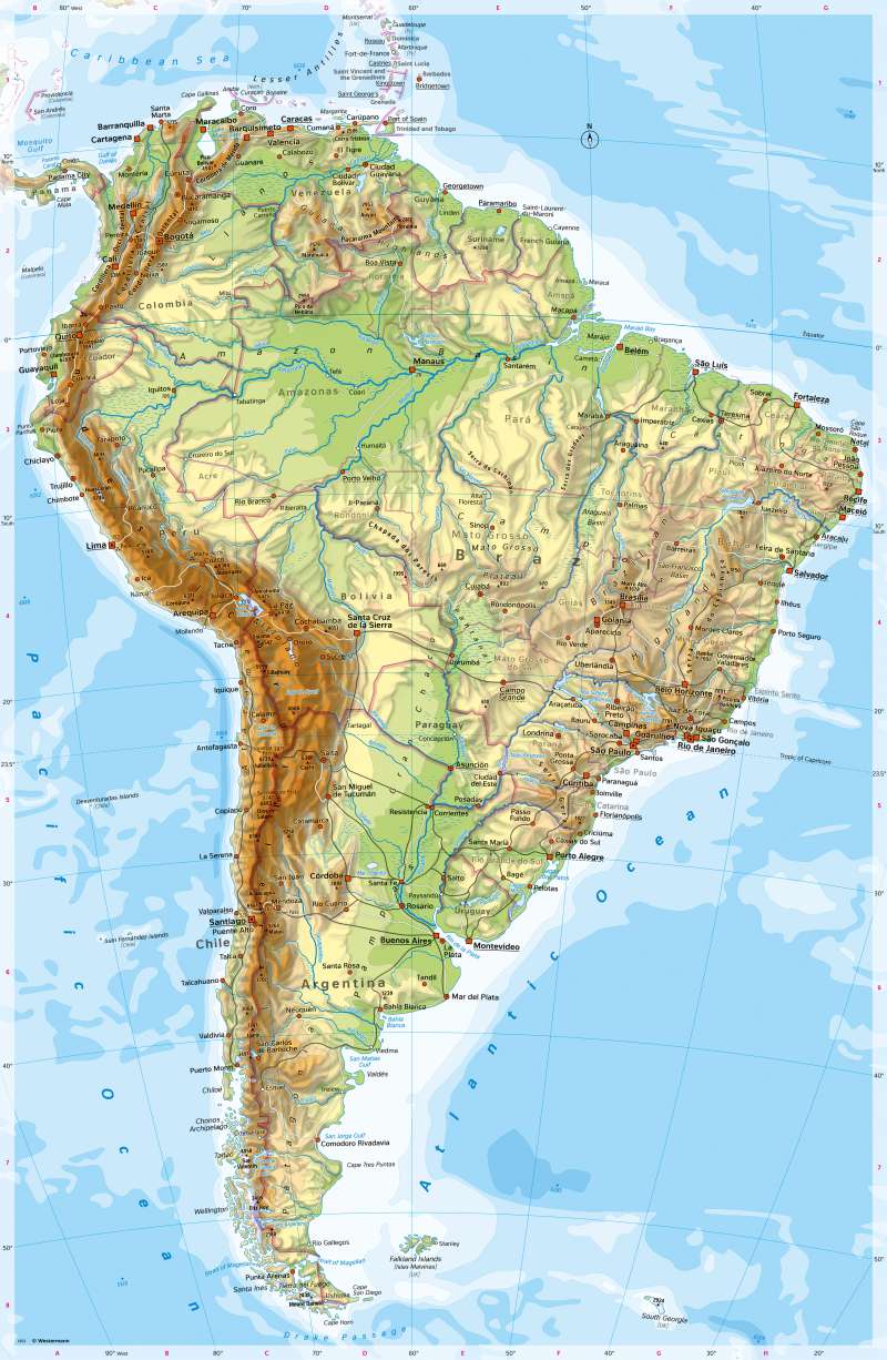 South America | Physical map | Physical map | Karte 192/1