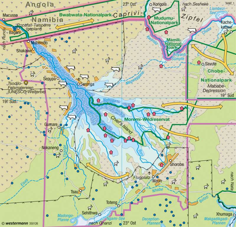 Diercke Weltatlas Kartenansicht Okavango Binnendelta Botsuana Weltnaturerbe 978 3 14 5 150 4 1