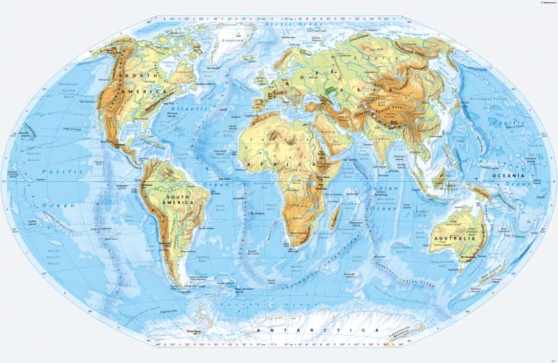 The World | Physical map | Physical map | Karte -2/1