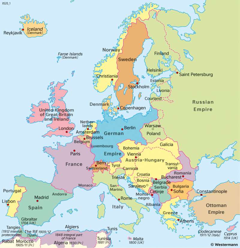 Europe | Countries 1914 (before World War One) | Countries since 1900 | Karte 62/1