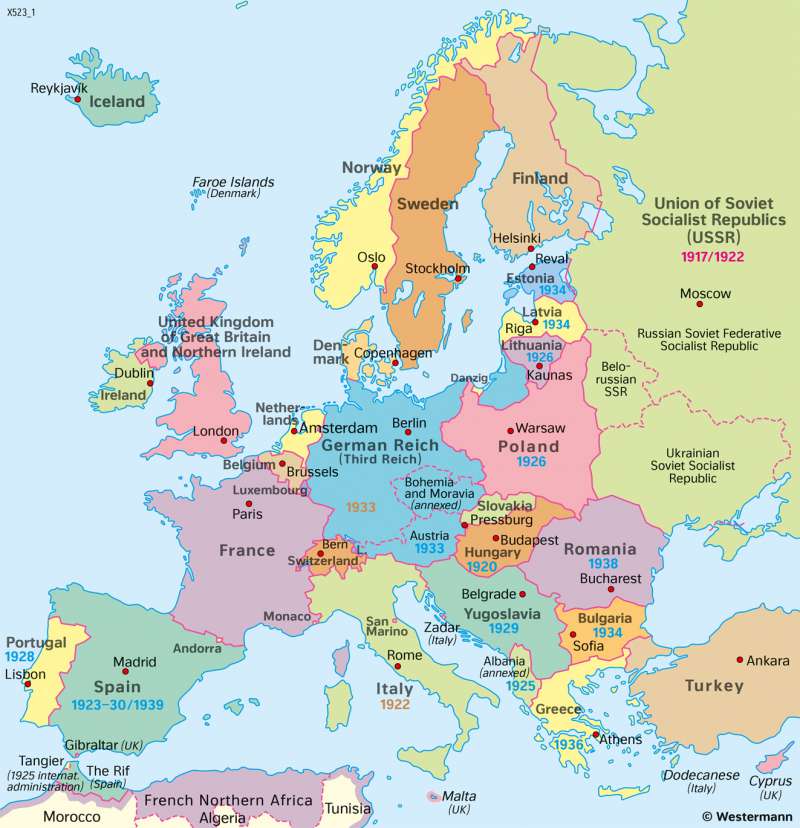 Europe | Countries 1939 (before Word War Two) | Countries since 1900 | Karte 62/3
