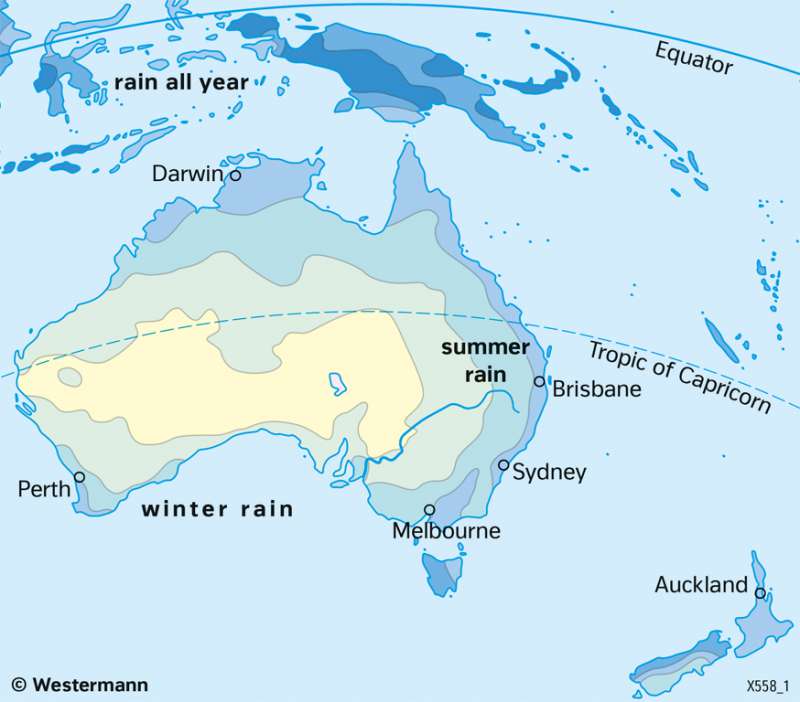 Australia and New Zealand | Annual precipitation | Economy and land use | Karte 164/2
