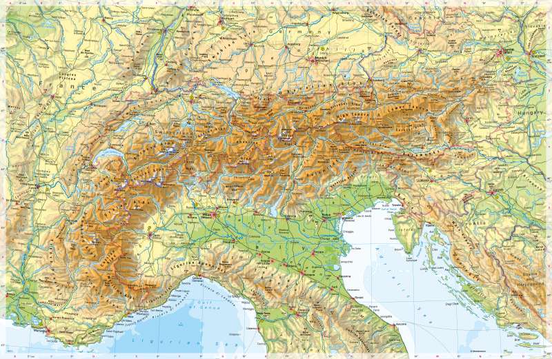 The Alps | Physical map | Physical map | Karte 98/1
