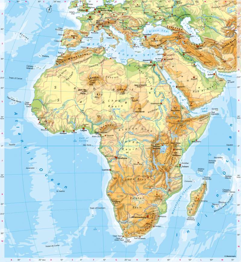 Africa | Physical map | World heritage and topographic orientation | Karte 142/3