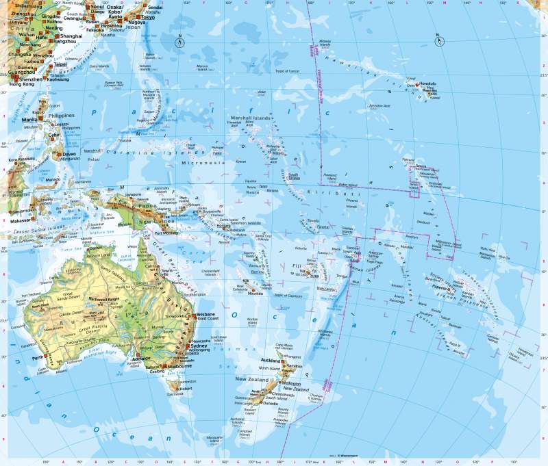 Australia/Oceania | Physical map | Topographic orientation | Karte 160/1