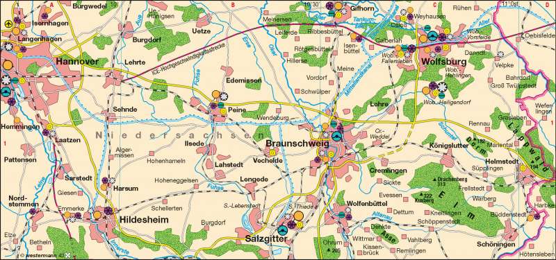 Östliches Niedersachsen | Zulieferer der Automobilindustrie | Industrieraum Braunschweig-Wolfsburg | Karte 33/2