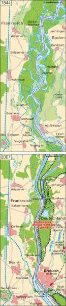 Oberrheinregulierung bei Breisach 1844 / 2007 | | Region Oberrhein | Karte 43/3