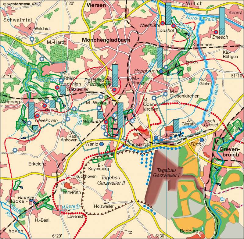 Nordrevier | Grundwasserabsenkung/Maßnahmen | Rheinisches Braunkohlenrevier | Karte 51/1