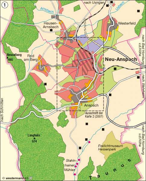 Neu-Anspach | Siedlungsschwerpunkt im Planungsverband Frankfurt/Rhein-Main | Deutschland - Wandel ländlicher und städtischer Siedlungen | Karte 68/1