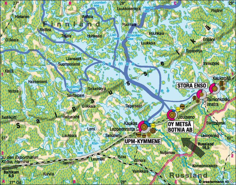 Saimaasee | Produktionsverflechtung in der Holzindustrie 2005 | Skandinavien - Wirtschaft | Karte 93/3