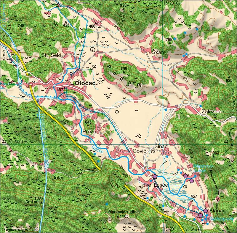 Gacko Polje (Kroatien) | Karstformen und Karstquellen | Balkanhalbinsel – Wasser | Karte 66/1
