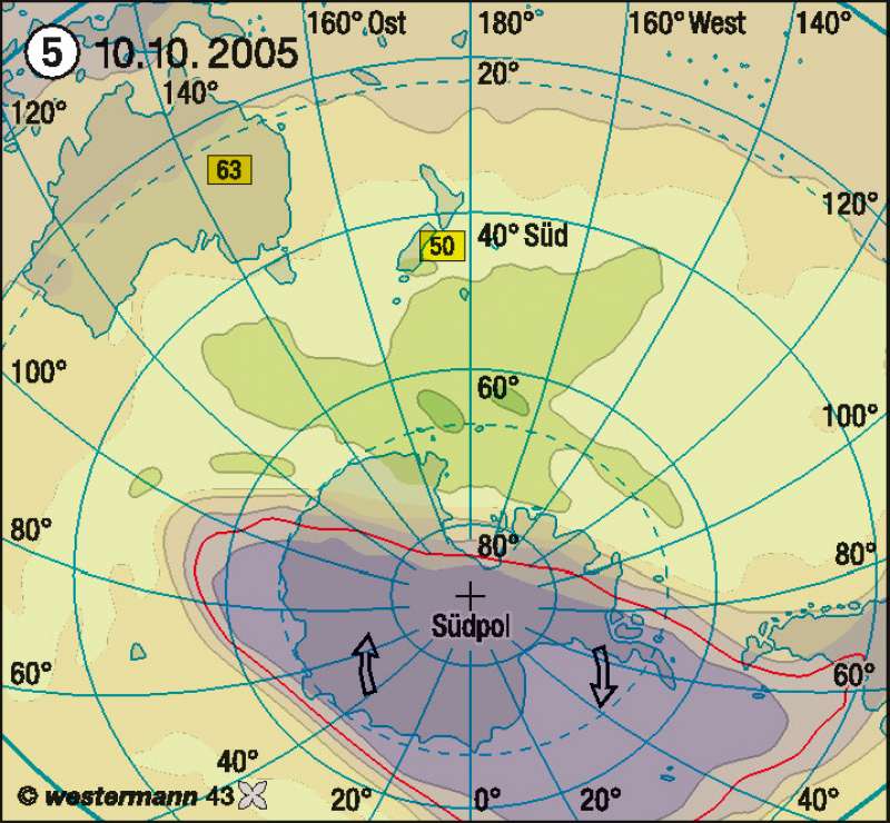 Antarktisches Ozonloch 2005 | | Australien und Ozeanien - physische Übersicht | Karte 183/5