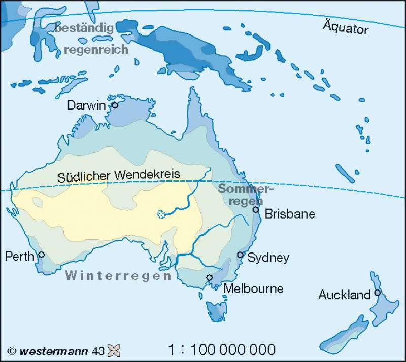 Niederschläge im Jahr | | Australien und Ozeanien – physische Übersicht/Klima | Karte 127/4