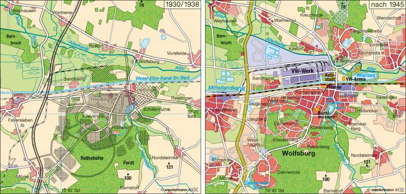 Wolfsburg 1930/1938 und nach 1945 | | Industrieraum Braunschweig-Wolfsburg | Karte 28/1