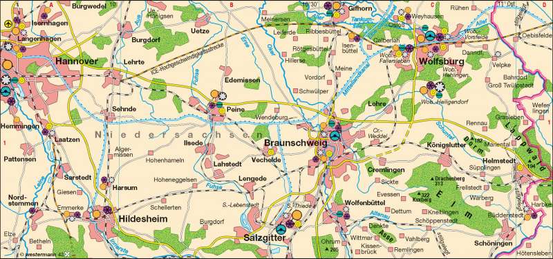 Östliches Niedersachsen | Zulieferer der Automobilindustrie | Industrieraum Braunschweig-Wolfsburg | Karte 28/2