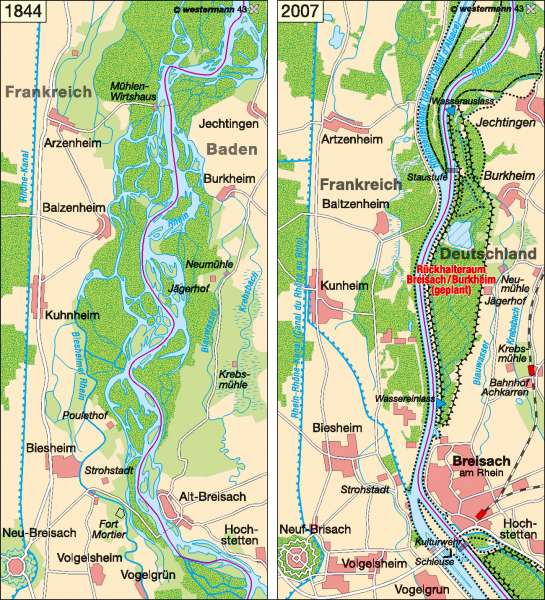 Diercke Weltatlas Kartenansicht Oberrheinregulierung Bei Breisach 1844 07 45 4 0