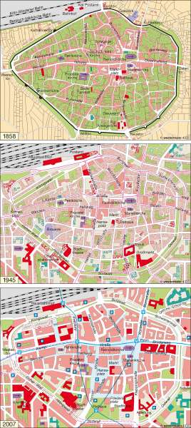 Dortmund | 1858 / 1945 / 2007 | Deutschland – Wandel ländlicher und städtischer Siedlungen | Karte 55/4